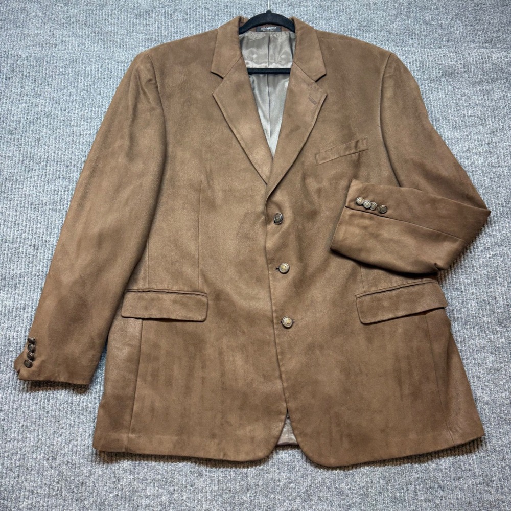 Andrew Fezza‎ Faux Suede Sport Coat Blazer Mens 48L Brown Three Button Jacket